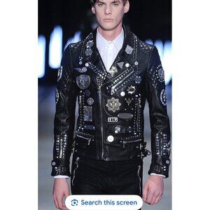 Diesel Black Gold Leather Biker Jacket Mens XS/S IT 48 Metal Punk Rocker 2014